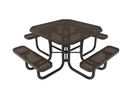brown picnic table metal