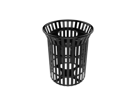 black industrial metal trashcan
