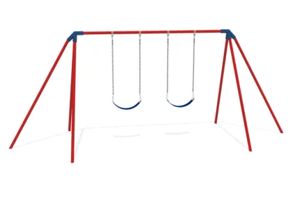 red and blue double swing set