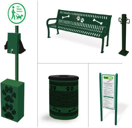 green-dog-park-bench-trash-wash-station