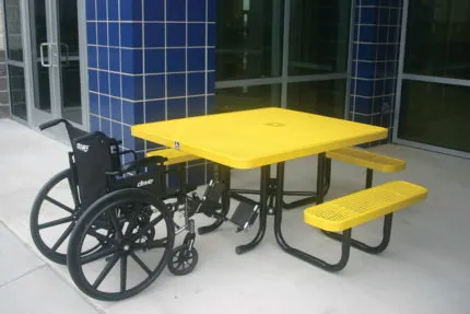 blue and black outdoor table handicap accessible